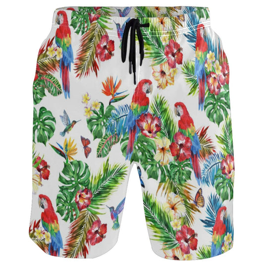 visesunny Parrot Tropical Palm Floral Print Men's Beach Short Hot Summer Swim Trunks Sports Running Bathing Suits