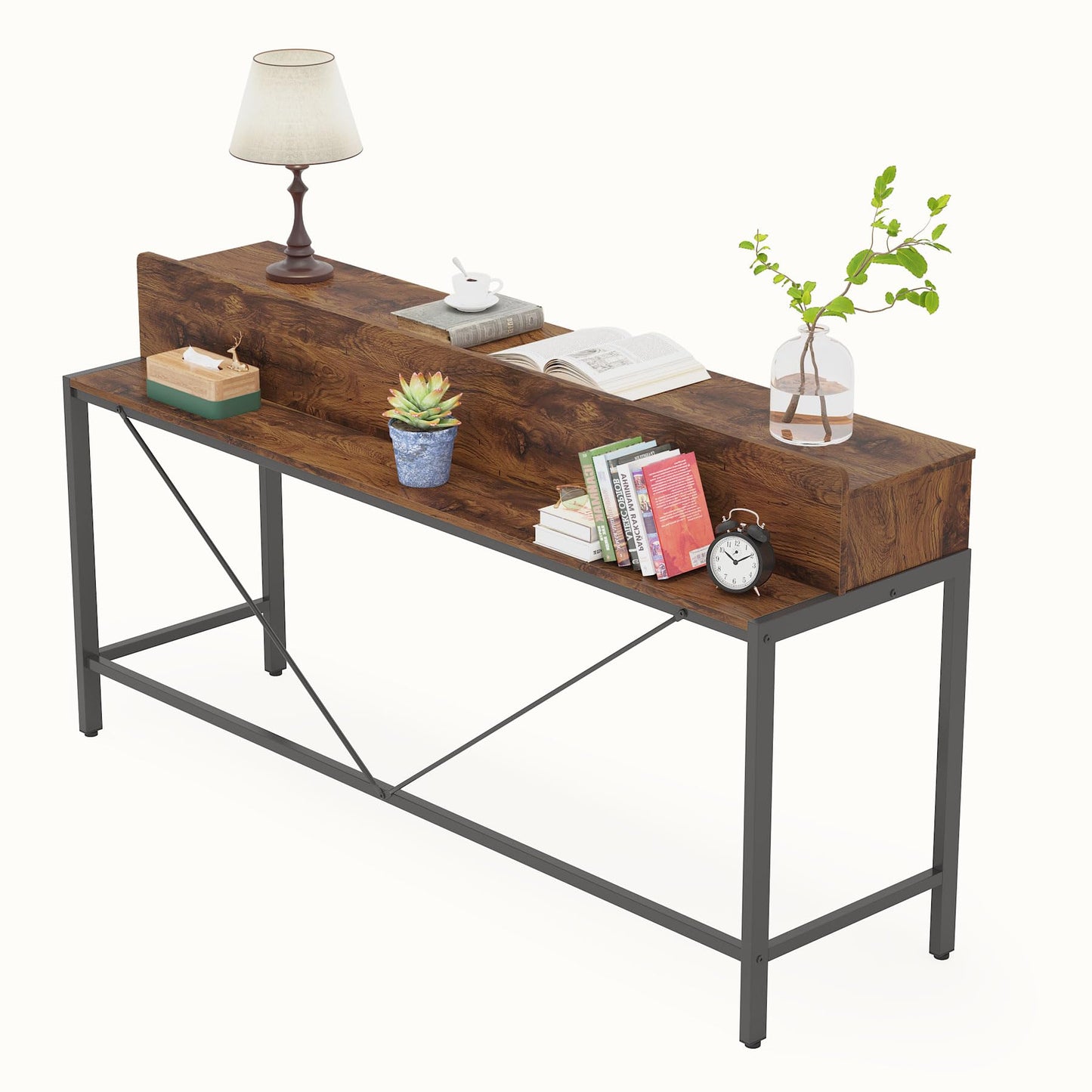 Tribesigns 71-Inch Extra Long Sofa Table Behind Couch, Narrow Console Table with Storage Shelves, Behind Couch Bar Table, Industrial Entryway Table for Living Room, Hallway, Rustic Brown