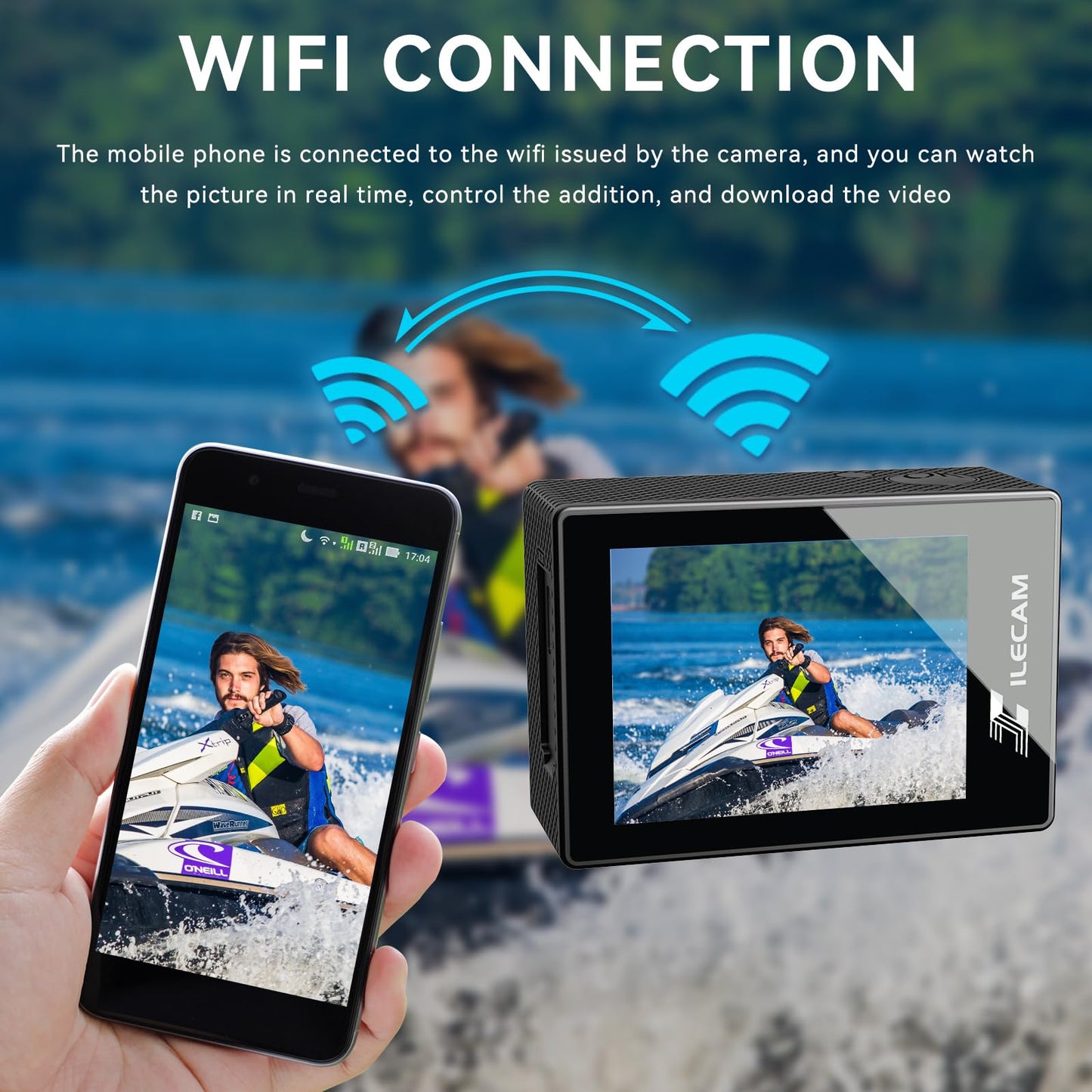 Xilecam Action Camera 4K WiFi/ 2.4 G Remote Control 2 * 1350mAh Battery Waterproof Camera Underwater 131FT 4*Zoom Sports Camera and Multifunctional Accessories (4K+MIC)