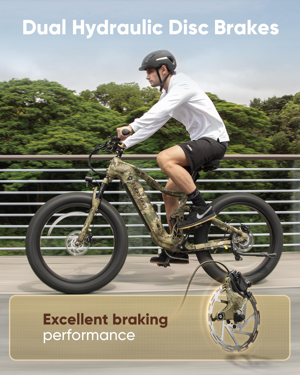 PUCKIPUPPY Boxer Electric Bike for Adults 960W, 48V 20AH Battery Ebike, Full Suspension 26" Fat Tire E Bike, 28MPH 80Miles Range Mountain Electric Bicycle, 7 Speed Hydraulic Disc Brakes