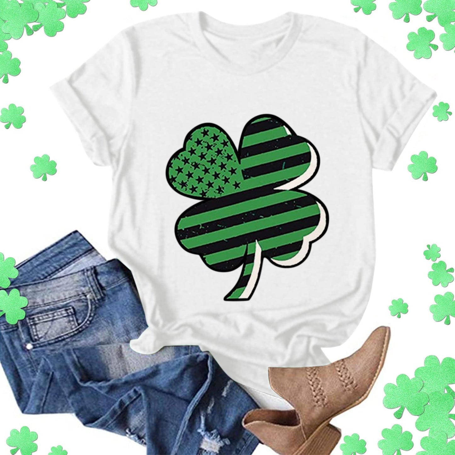 Aniywn Women's St Patricks Day Casual Short Sleeve T-Shirt Round Neck Graphic Print Tee Top Blouse