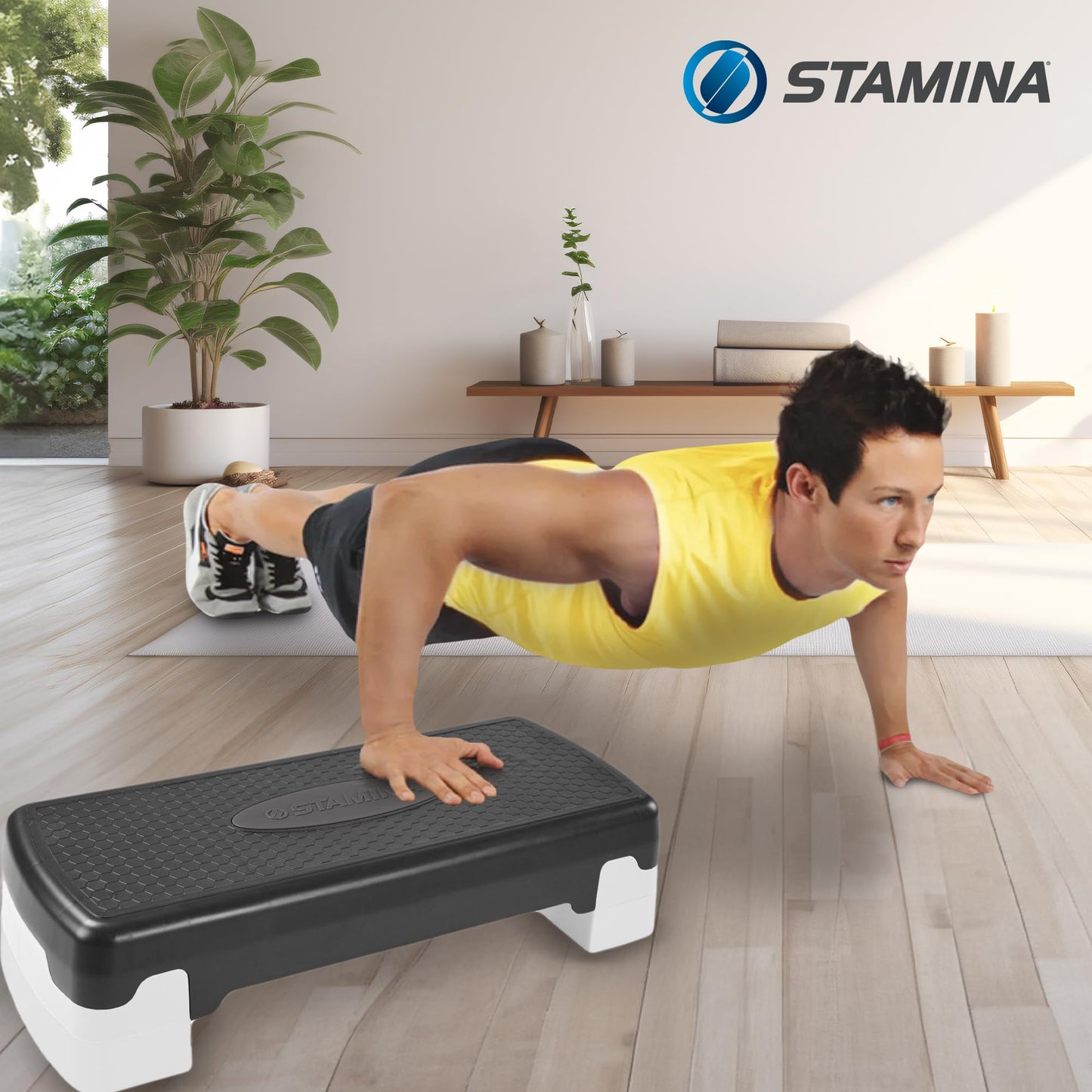 Stamina Adjustable Aerobic Step Multipurpose Home Gym Strength Training and Cardio Endurance Full Body Workout Equipment, Black/Gray
