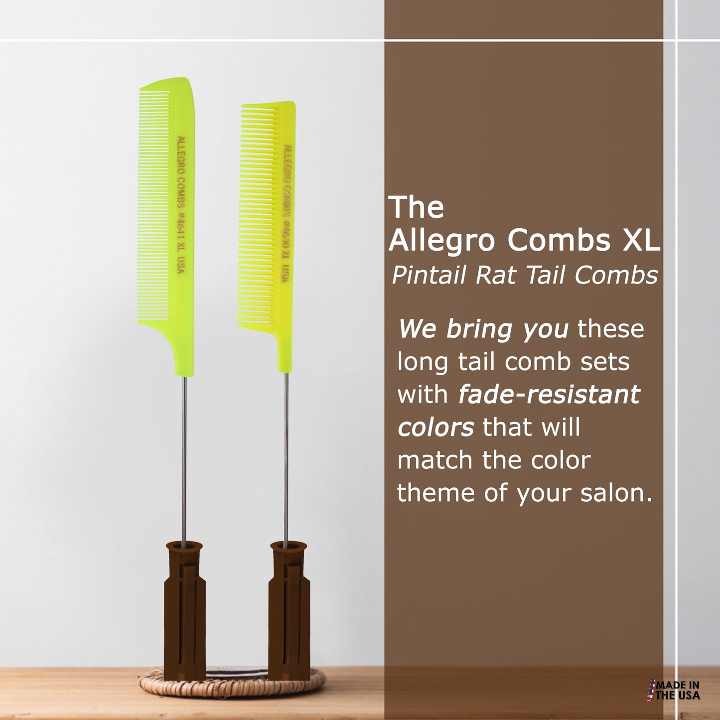 Allegro Combs XL Pintail Rat Tail Combs Parting Combs Metal Tail Foiling Combs Pin Combs Stitch Braids Combs2 Pc. (Neon Yellow)
