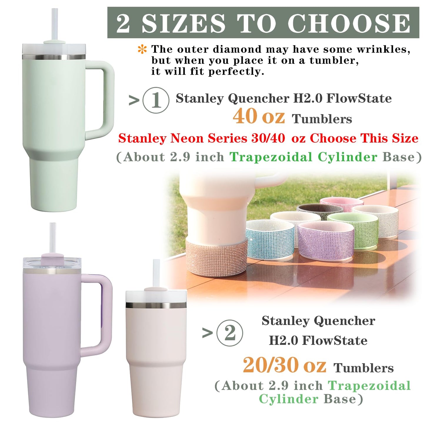 WORBSS Diamond Glitter Silicone Boot for Stanley Cup 40oz Tumbler & Simple Modern 30-40oz Trek Tumbler Accessories for 2.8-2.9 inch Trapezoidal Cylinder Base Water Bottles Bottom Anti-Slip Sleeve