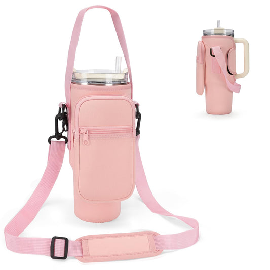 GOEWY Water Bottle Carrier Bag for Stanley 30oz Tumbler with Phone Pocket Water Bottle Holder with Strap Neoprene Water Bottle Pouch for Stanley Cup Accessories