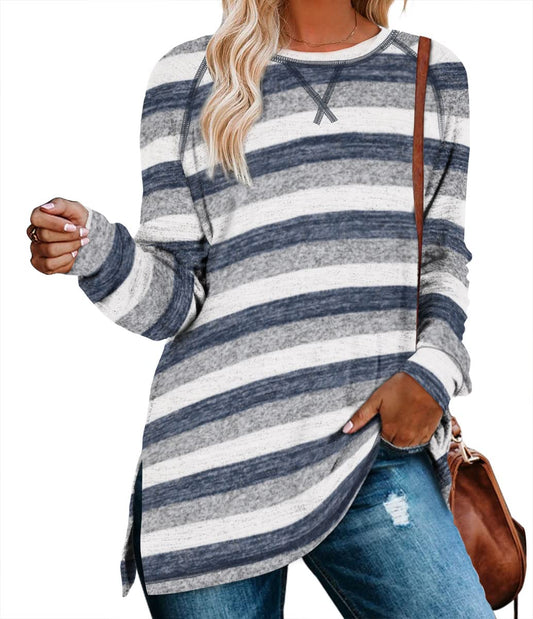Aokosor Long Sleeve Shirts for Women Winter Maternity Dressy Tops Workout Striped Clothes Winter 2024 L