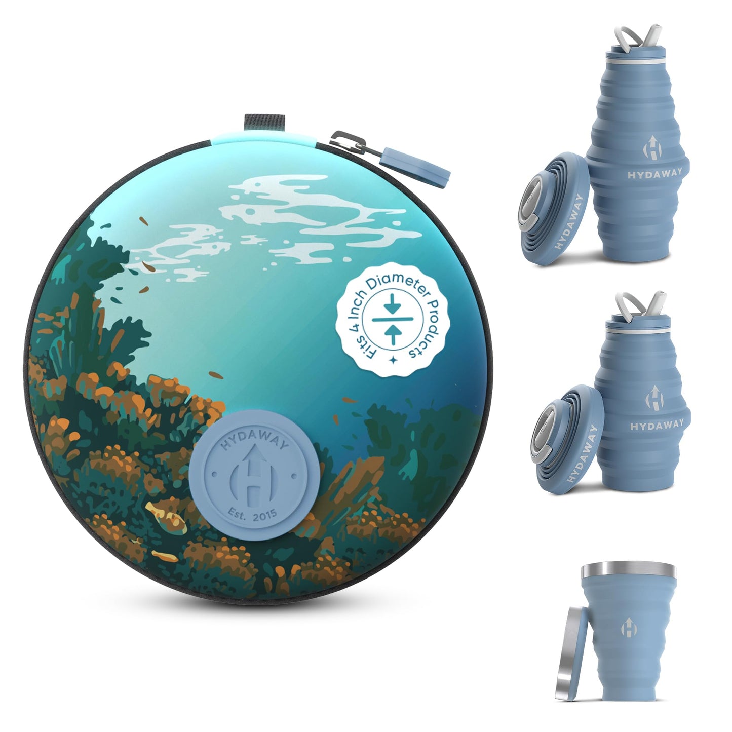 HYDAWAY Collapsible Water Bottle Travel Case - Store & Protect Bottles, Bowls & Folding Cups I Travel, Camping, Hiking & Festival Essentials, TSA Mini Accessory Bag for Air Travel with Carabiner Clip
