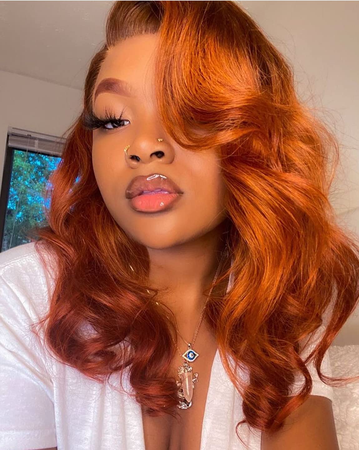 ANDRIA 13X4 HD Lace Front Wigs Pre-Plucked Hairline 16 Inches Body Wave Ginger Orange Glueless Lace Frontal Wigs with Baby Hair Short Bob Wig 200% Density Loose Wave Short Curly Lace Closure Wig