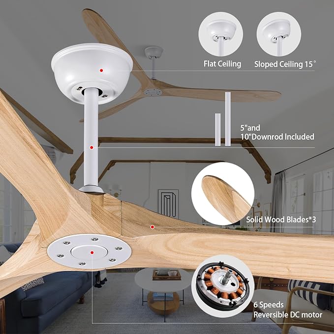 Bigzone 88" Large Outdoor Ceiling Fan With Remote Control, DC Motor Quiet Energy Saving,3 Balsa Wood Blades,Outdoor/Indoor Ceiling Fan With Reversible Blades