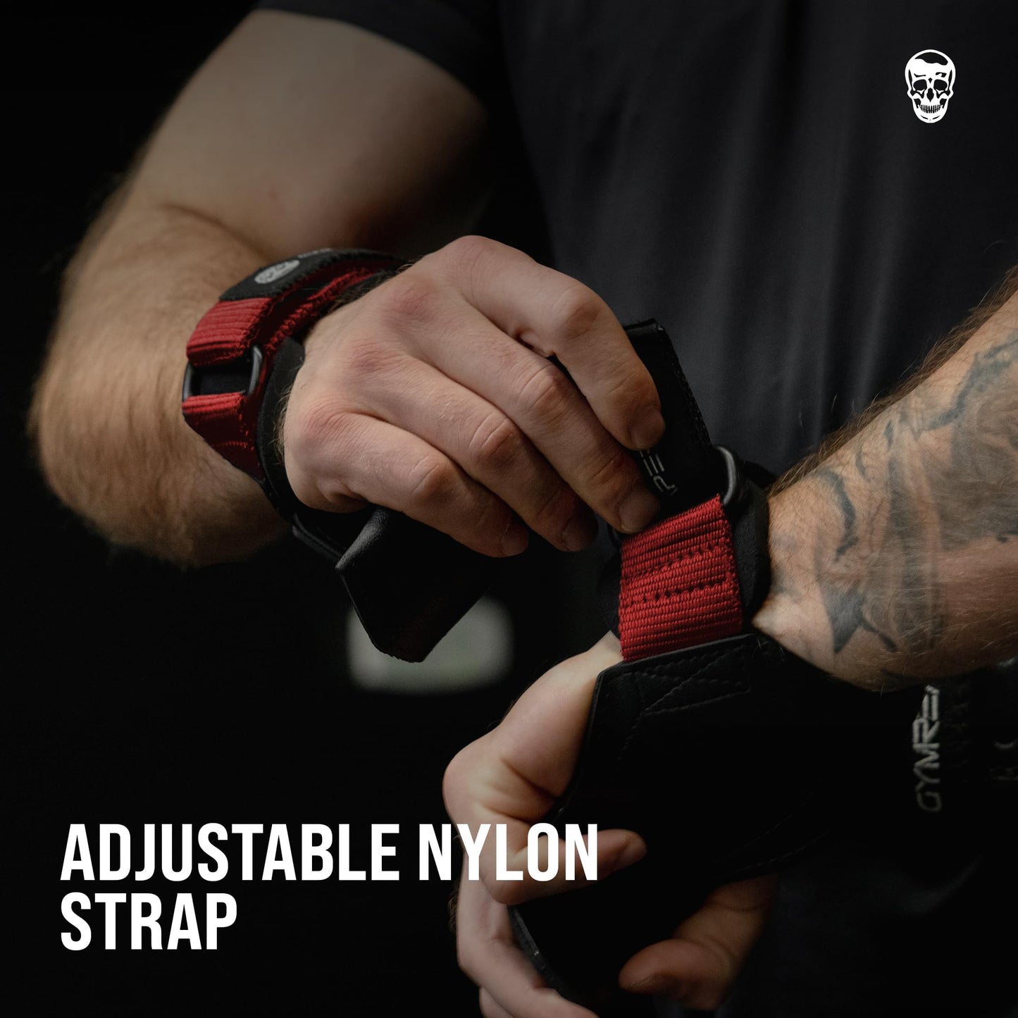 Gymreapers Weight Lifting Grips (Pair) for Heavy Powerlifting, Deadlifts, Rows, Pull Ups, with Neoprene Padded Wrist Wraps Support and Strong Rubber Gloves or Straps for Bodybuilding (Red, Small)