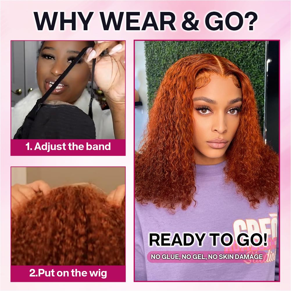 Ailwelia Ginger Deep Wave Wig Human Hair Bob 12Inch Curly Bob Wig 200% Density Ginger Bob Wig Human Hair 5x5 Hd Lace Closure Wigs Human Hair Glueless Wigs For Black Women