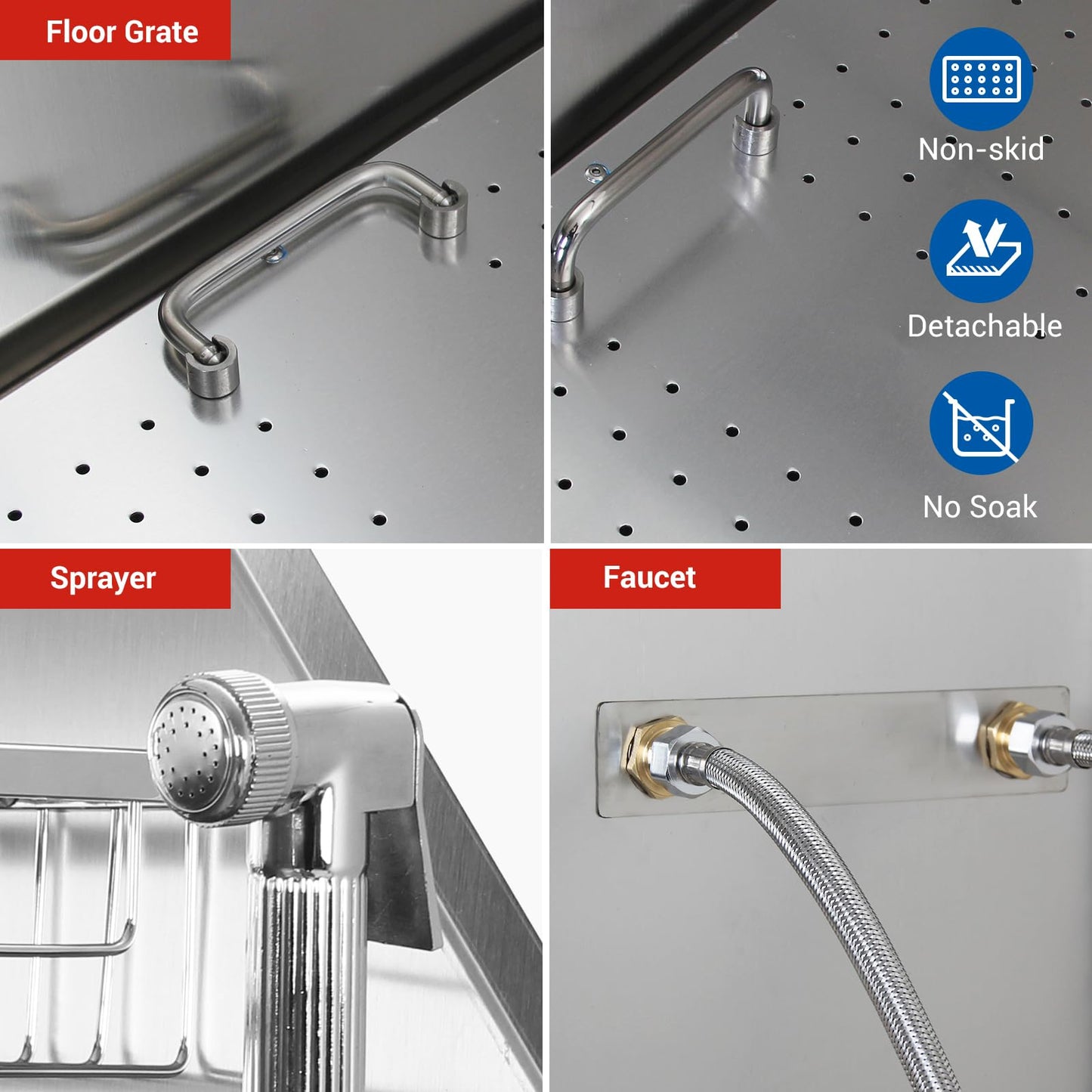 Garvee 50'' Dog Grooming Tub, Professional Dog Washing Station with Retractable Stairs, Stainless Steel Pet Bathtub for Small & Large Dog, Left Door