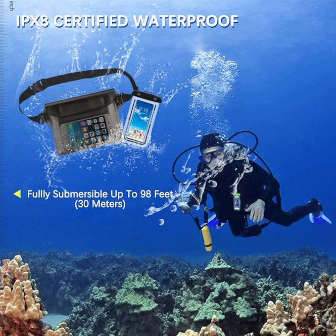 4 Pcs Waterproof Pouch Bags Set, Including 2 Waterproof Waist Pouch with Adjustable Waist Strap, 2 Waterproof Phone Cases for Kayaking, Swimming,Travel