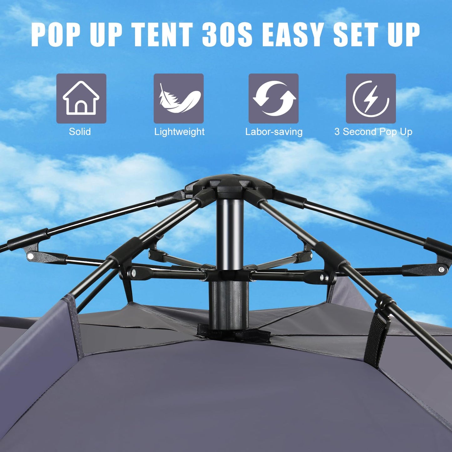 1/2/3/4 Person Pop-Up Camping Tent, Instant Setup Family Tent with Double Layer & Large Mesh Windows, Portable for Hiking, Backpacking & Outdoor Adventures, Waterproof & Windproof