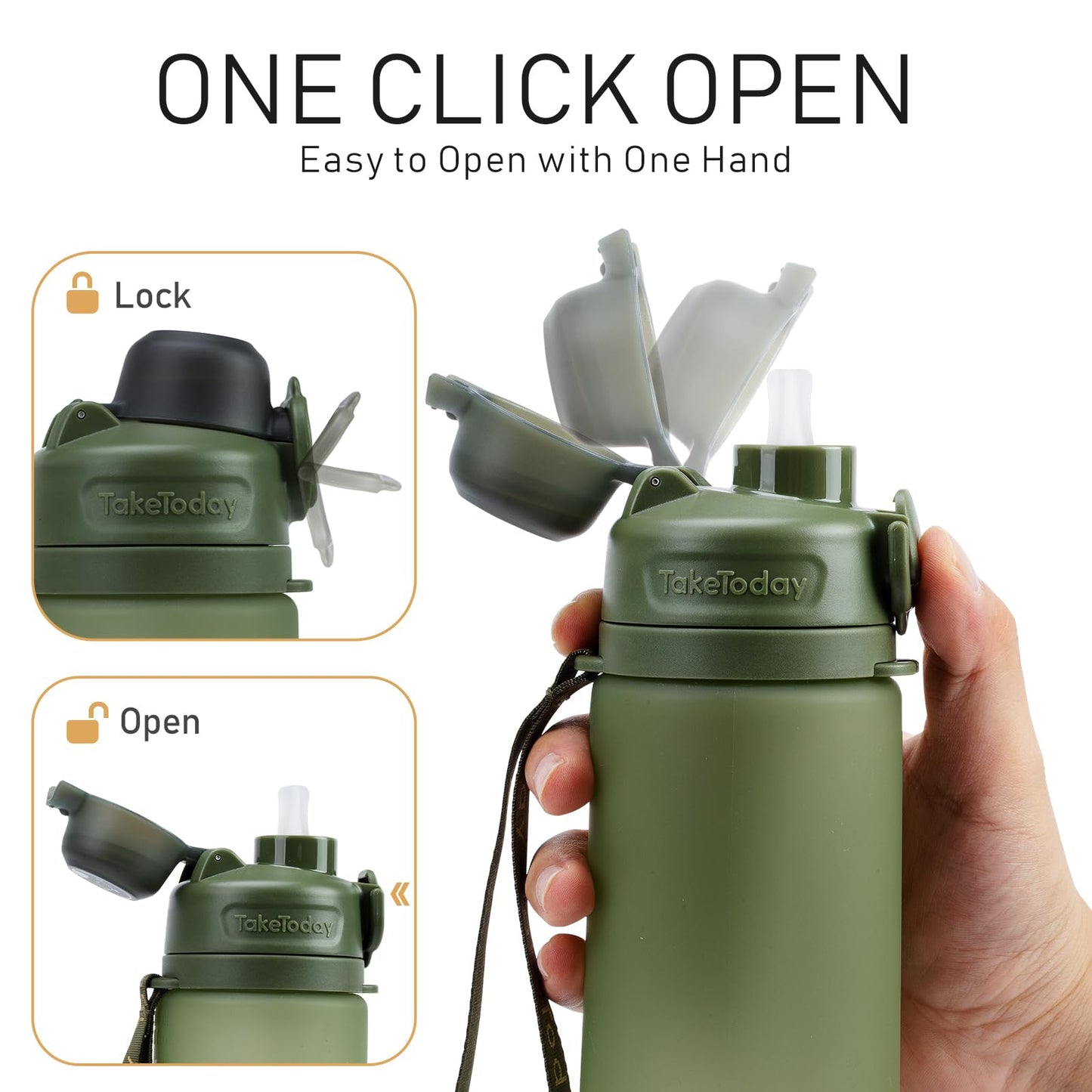 TakeToday Collapsible Water Bottles 20oz, Leak Proof, BPA-Free, Foldable Silicone Travel Water Bottle with Straw Strap for Cycling, Hiking, Outdoors (Jungle)