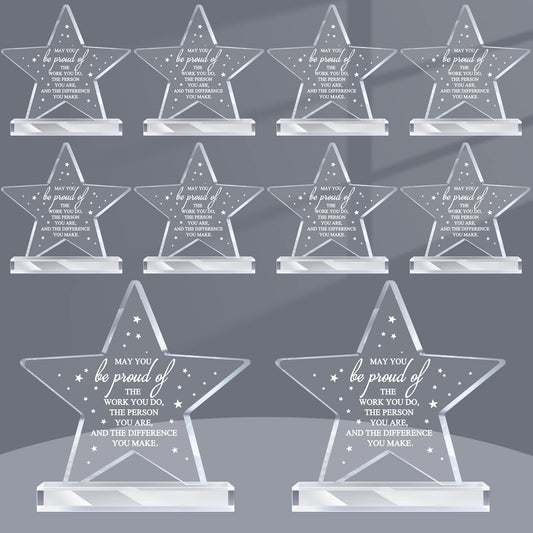 10 Pcs Employee Appreciation Awards for Coworker Acrylic Thank You Trophy May You Be Proud of The Work You Do Sign Prizes for Adults Retirement Goodbye Farewell Gift for Women Men (Star)