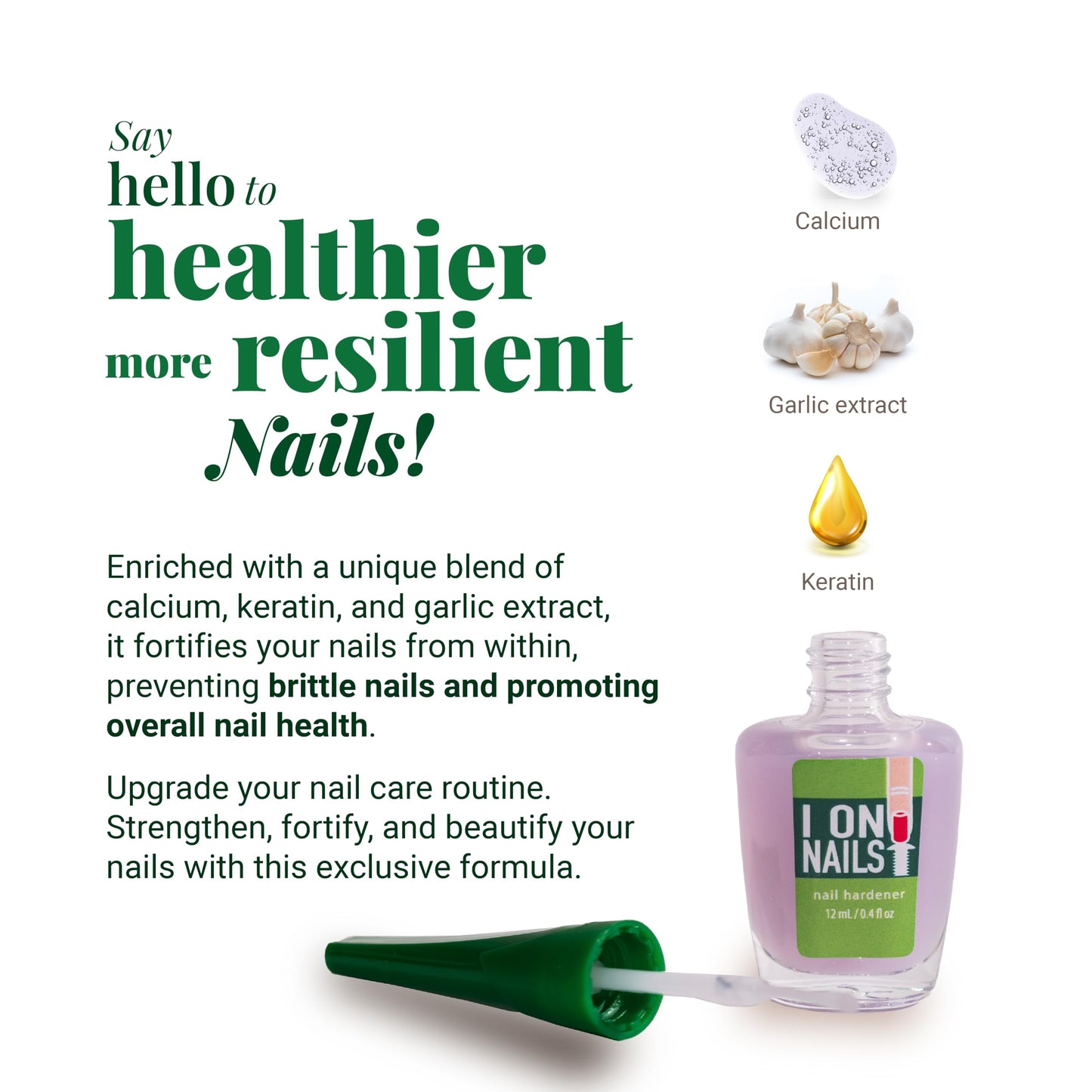 Amen Beauty I On Nails: Ultimate Nail Strengthener, Growth & Repair, Clear Polish Hardener, Keratin Treatment for Damaged Nails - Hard as Nails Elixir.