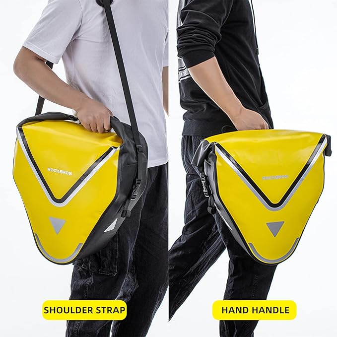 ROCKBROS Bike Pannier Waterproof 27L Large Capacity Bike Bag Rear Rack Bicycle Pannier Bag Waterproof for Grocery Touring Cycling Triangle Yellow*1