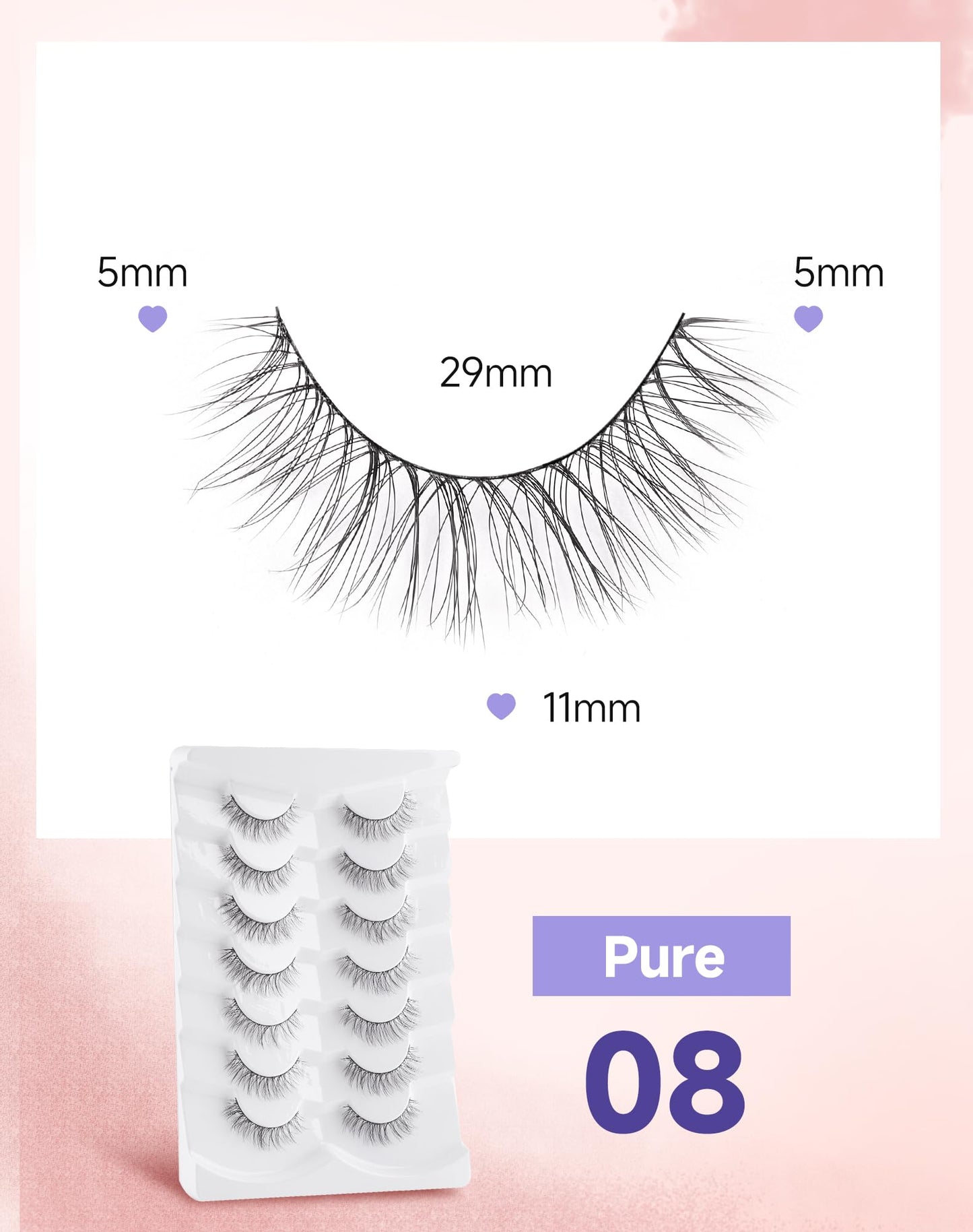 Natural Lashes Natural Eyelashes Natural Look Wispy Lashes Mink Lashes False Eyelashes Fake Eyelashes C Curl Lashes Strip Lashes Pure-08