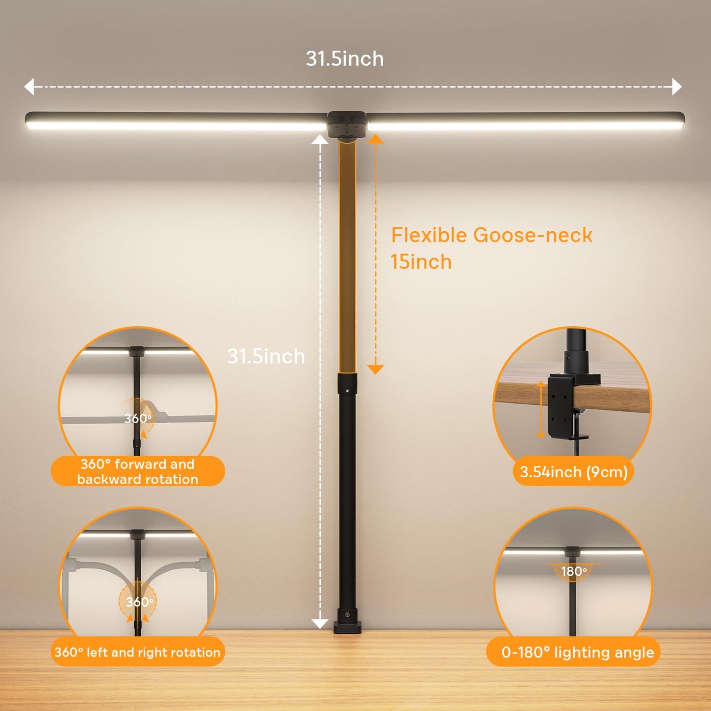 APMIEK LED Desk Lamp for Home Office, Remote Control Computer Desk Light Bright Table Lamp for Study Dimmable Desktop Lighting with Clamp Adjustable Gooseneck, Double Head, 24W, Black