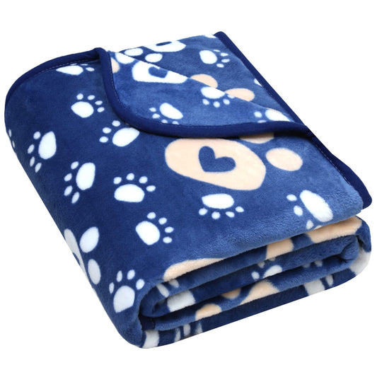 AHOOCUSTOM Dog Blanket, Soft Fleece Dog Blankets for Small Medium Dogs, Fluffy Flannel Pet Cat Puppy Blanket Mat Cover for Bed Couch, Cute Paw Print Throw Blanket for Dogs, Blue 40"X30"