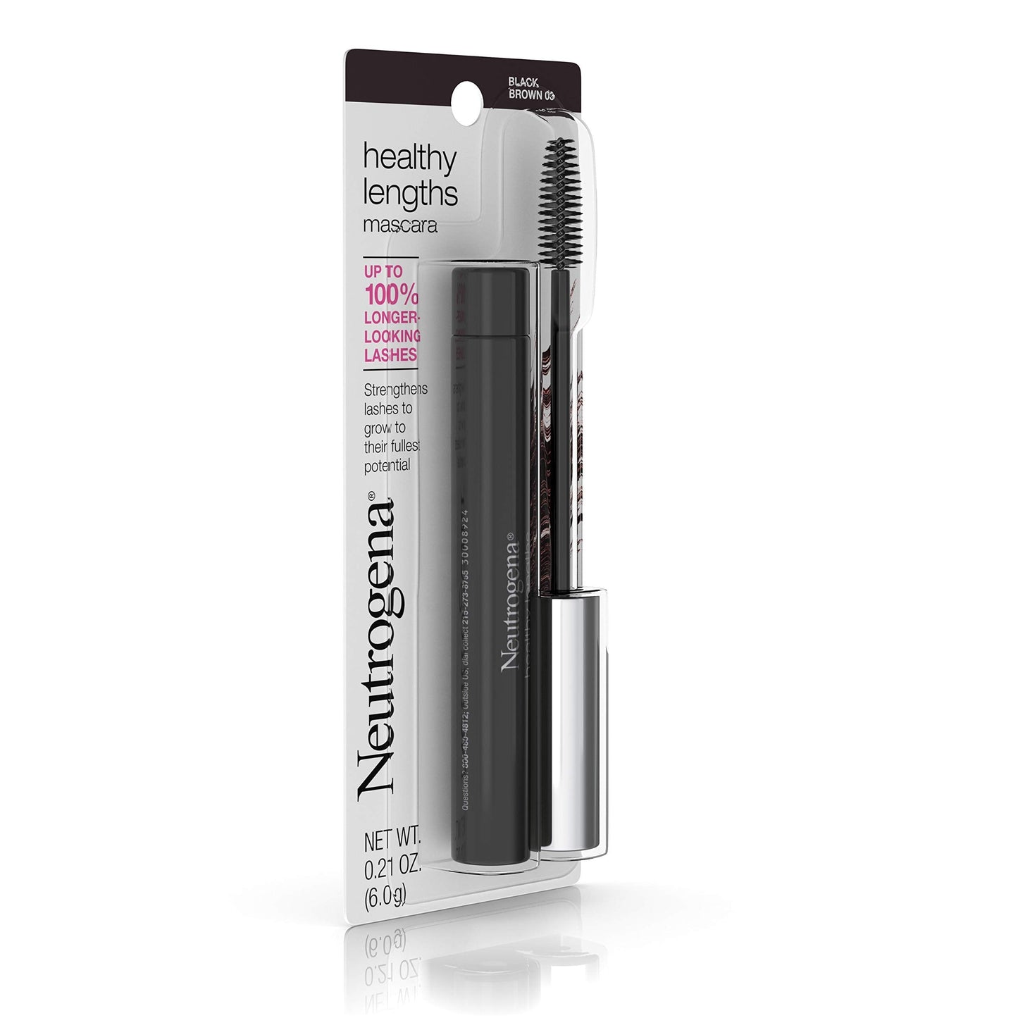 Neutrogena Healthy Lengths Mascara for Stronger, Longer Lashes, Clump-, Smudge- and Flake-Free Mascara with Olive Oil, Vitamin E and Rice Protein, Black/Brown 03,.21 oz