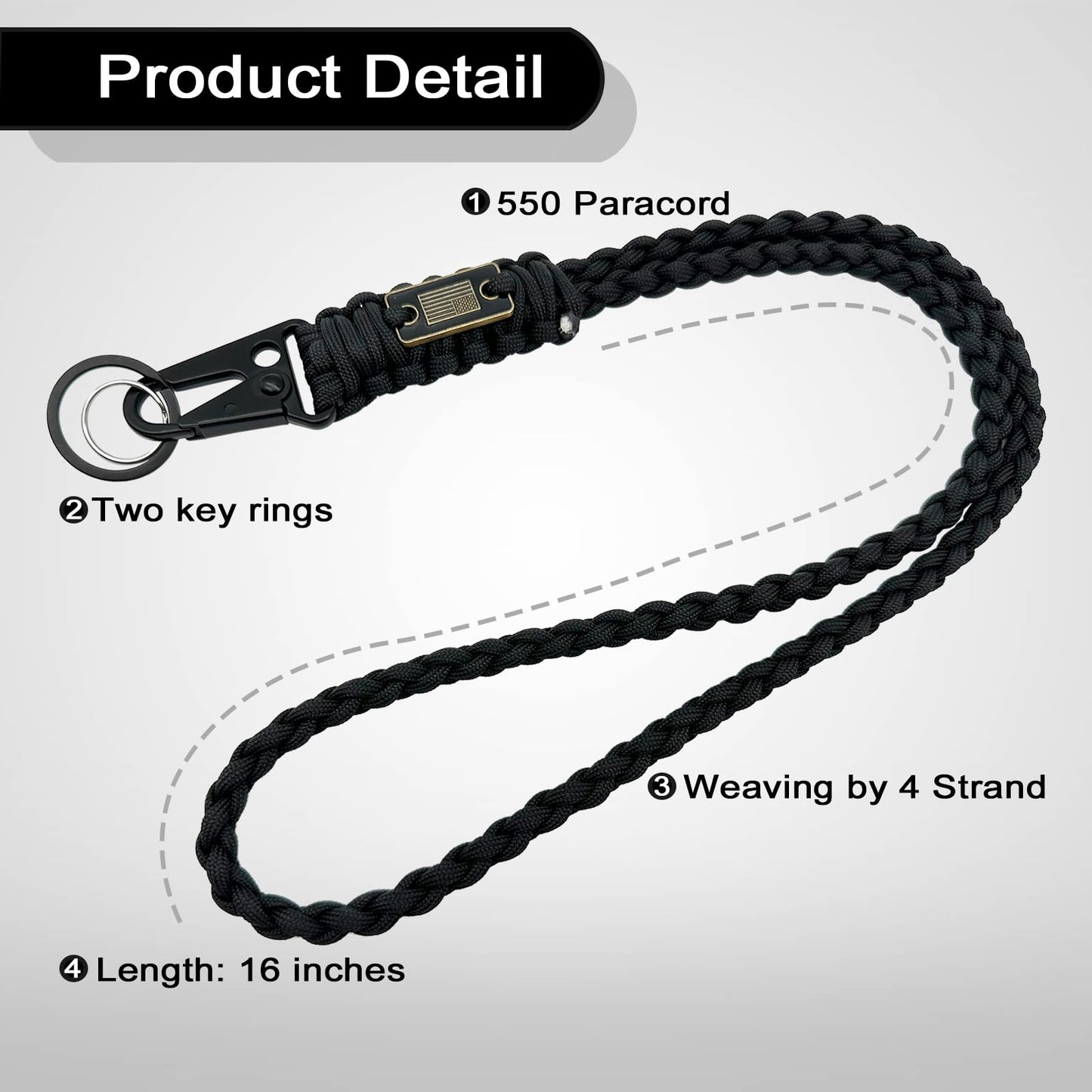 DDOUT Heavy Duty Paracord Lanyard for ID Badges, Tactical Military Braided Lanyard with USA Flag