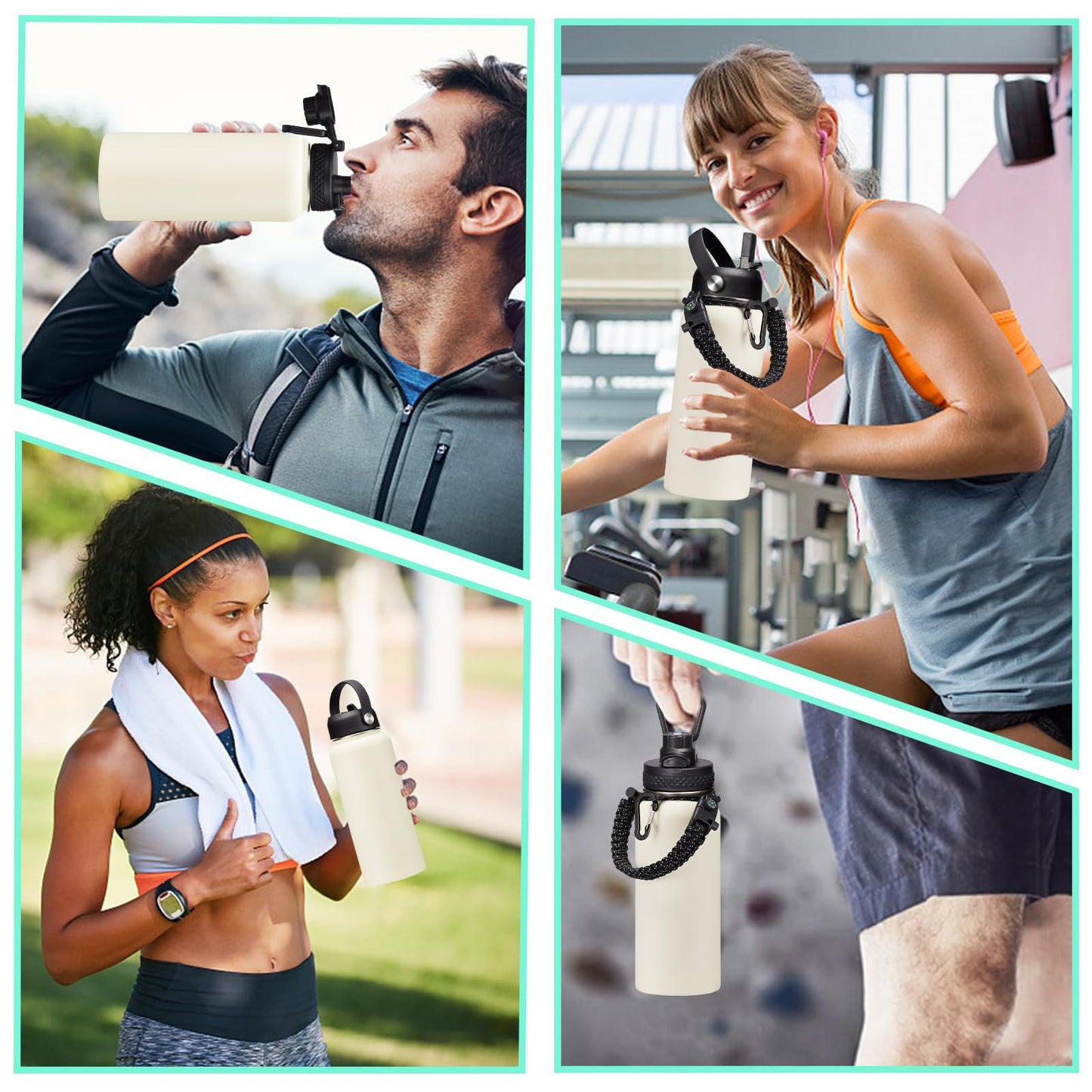 Insulated Water Bottle - 32oz 40oz 64oz Water Bottles with Straw & Spout Lids, Carrier Bag, Paracord Handle and Flask Boot, Reusable Stainless Steel Water Bottle, Metal Canteen Mug for Work Sports