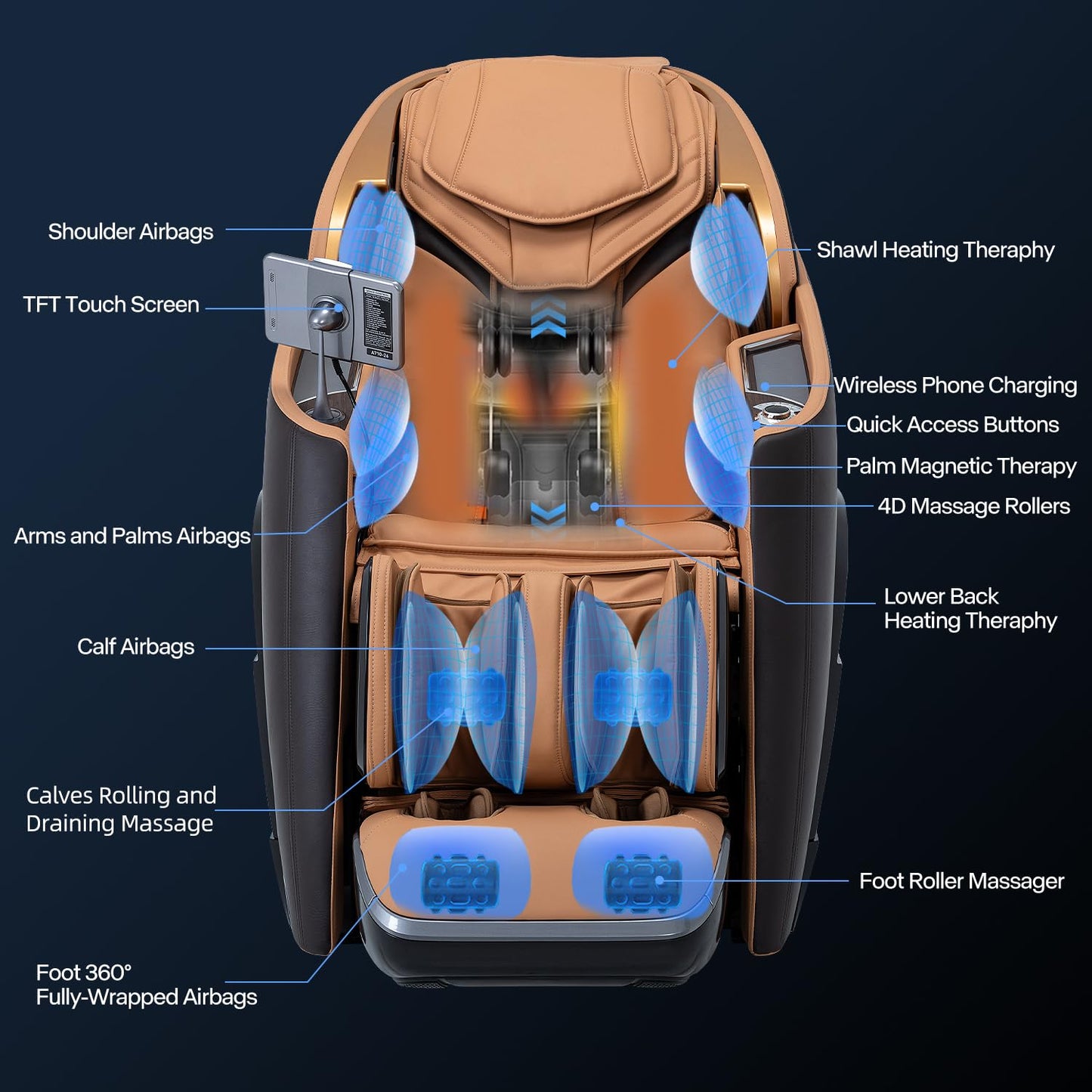Alfine A710 Pro 2025 4D Massage Chair iRest System, Full Body Zero Gravity Recliner with SL Track, Yoga Stretching, Health Detection, APP Control, and Electric Calfrest Extension (Brown)
