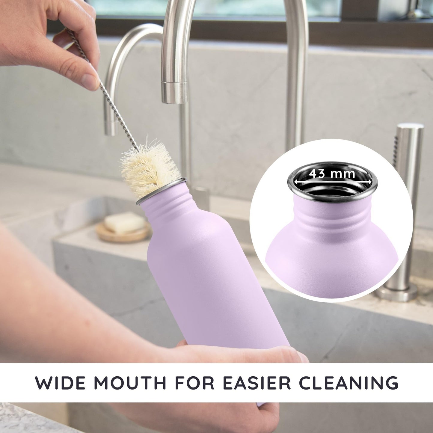 Bambaw Metal Water Bottle 16 oz, Lavender Water Bottle with Handle, Stainless Water Bottle Non Insulated, Small Water Bottle, Purple Water Bottle for Women, Metal Water Bottle – Lavender Haze