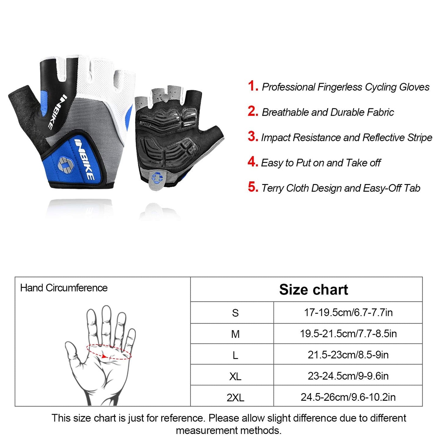 INBIKE 5mm Gel Pad Half Finger Bike Bicycle Cycling Gloves Blue XX-Large