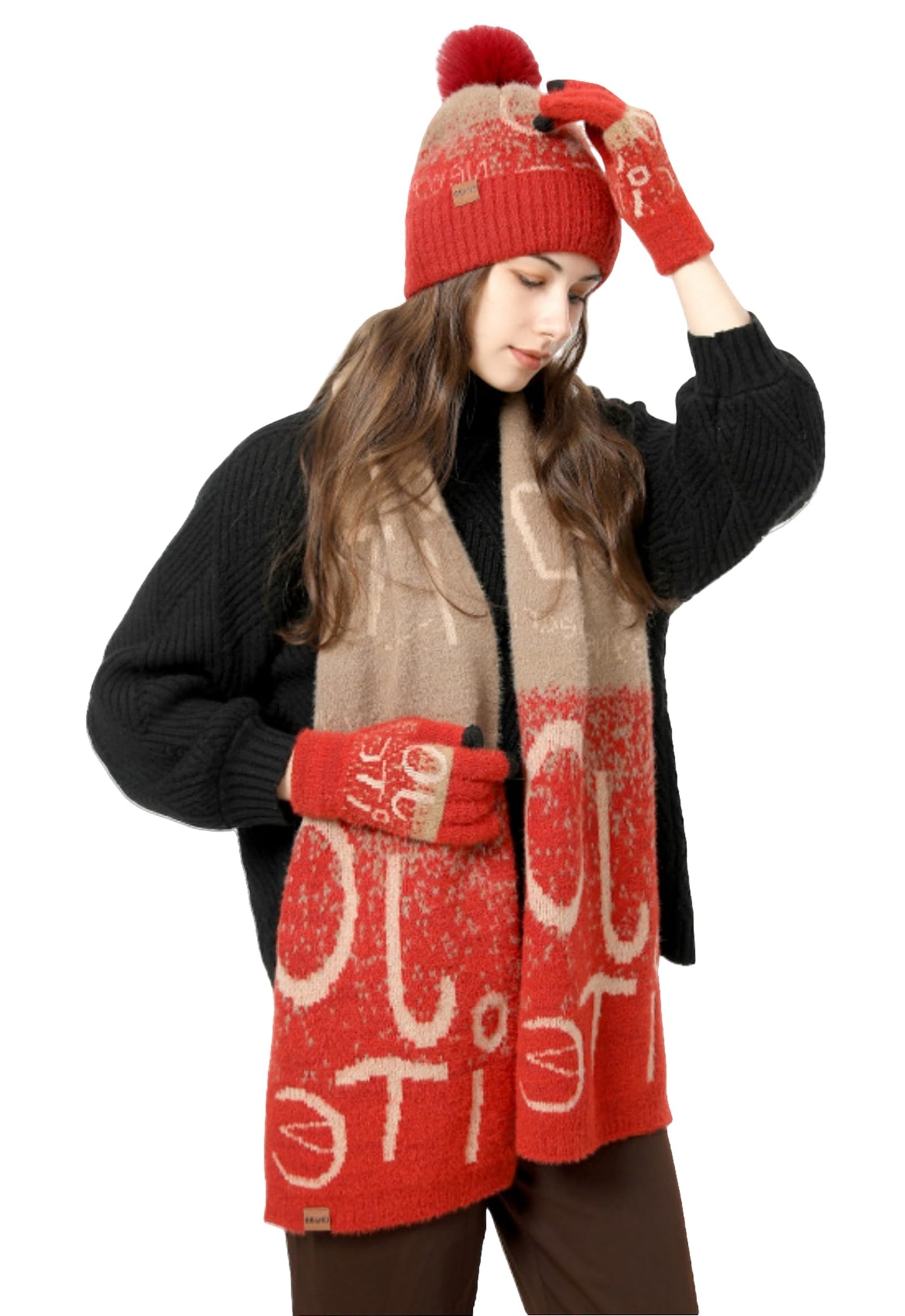 Wander Agio Winter Hat Scarf Glove Set for Women Beanie Hats Scarves and Gloves Womens Polar Fleece 3-Sets Christmas Red 1