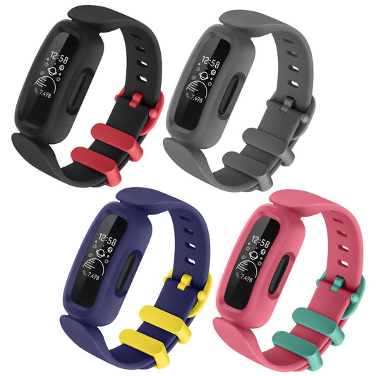 4 Pack Ace 3 Bands Compatible with Fitbit Ace 3 Straps for Kids Boys Girls, Soft Silicone Colorful Sport Replacement Bracelet Strap Wristbands for Fitbit Ace 3 Bands for Kids (Black+GrayNavy Blue++Watermelon)
