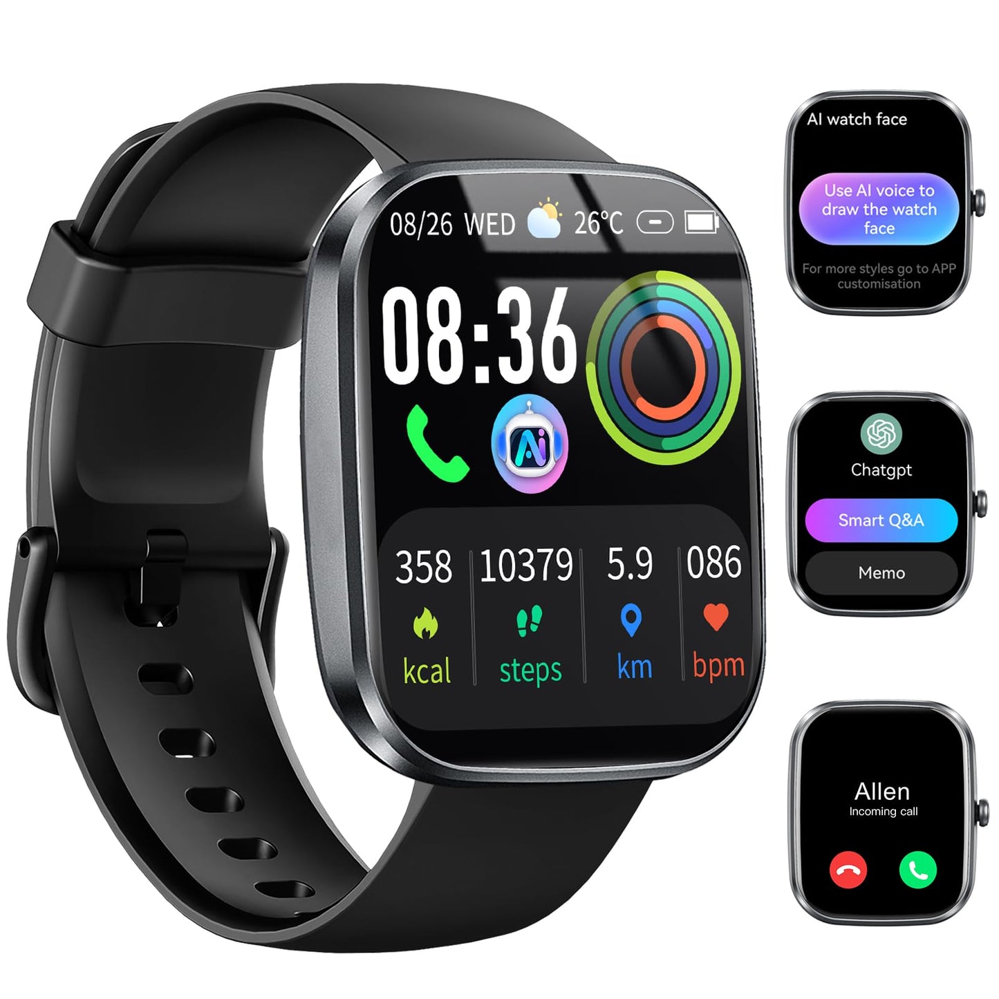Smart Watch with AI ChatGPT built-in (Answer/Make Call), 1.91" Smartwatch for Men Women, 112+ Fitness Activity Tracker, Calories/Heart Rate/Sleep Monitor, IP68 Waterproof Step Counter for Android iOS