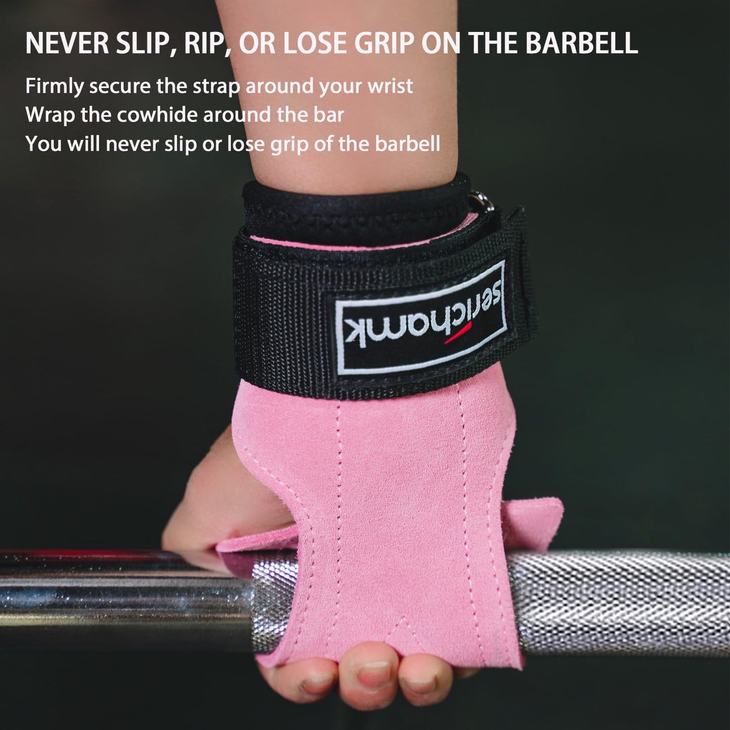 Wrist Wraps for Weightlifting Women with Cushion Wrist Loop Leather Wrist Straps for Weightlifting Deadlift Straps for Powerlifting Bodybuilding Gym Straps Workout Heart Pink