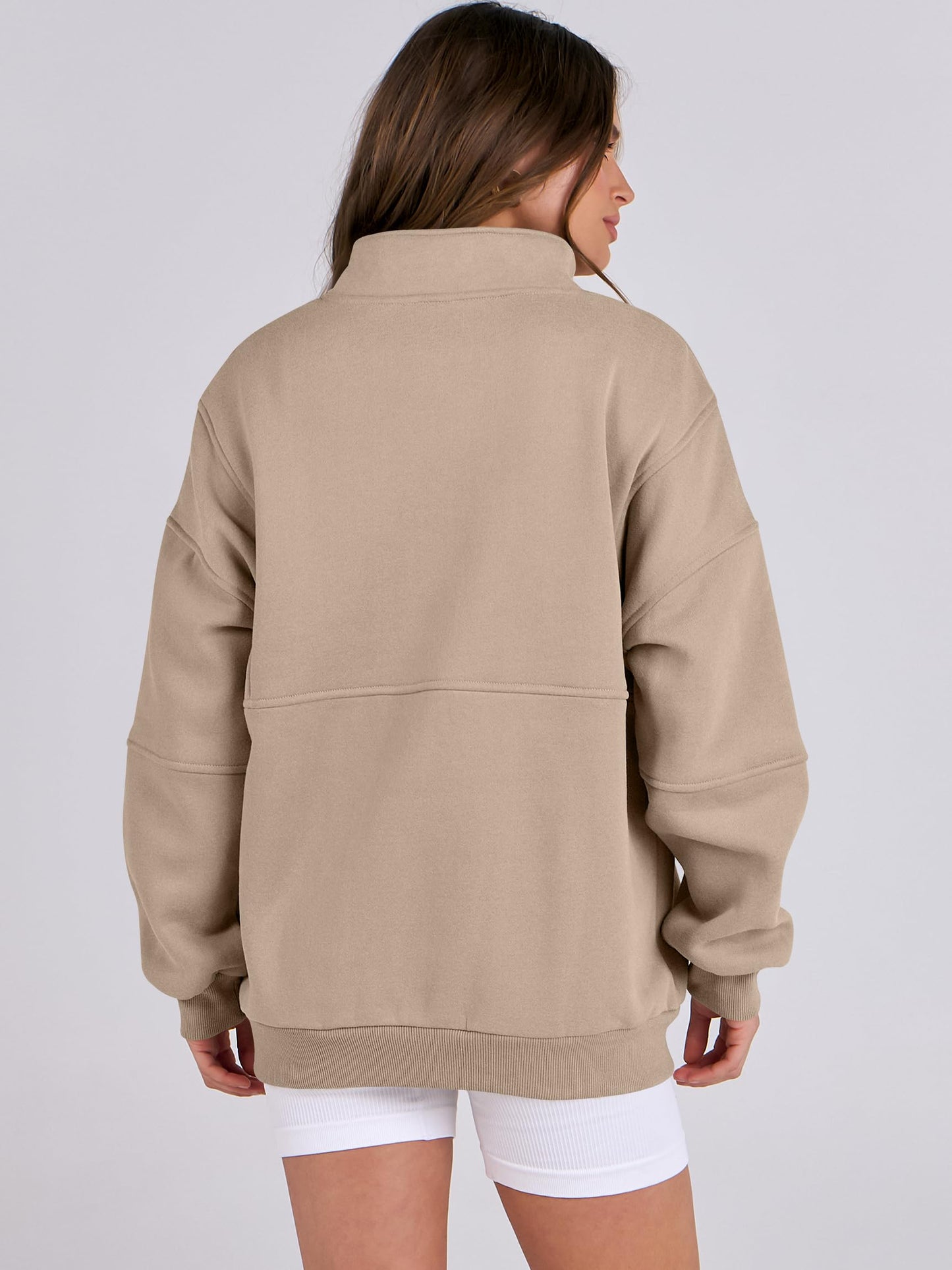 ANRABESS Women Oversized Sweatshirts Long Sleeve Color Block/Solid Button Fleece Pullover Hoodie 2024 Winter Cute 90s Outfit Khaki Medium