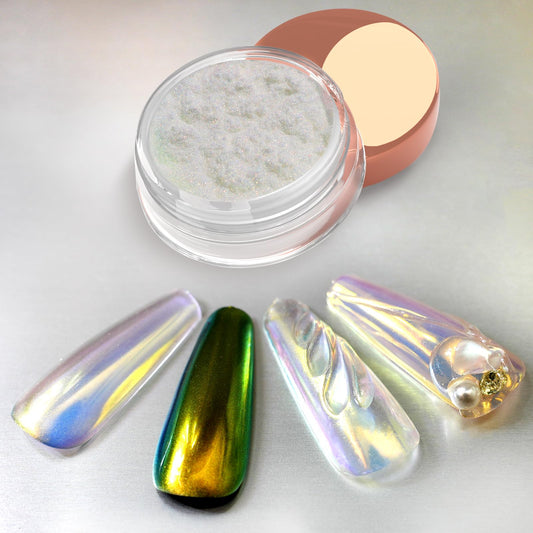 Allstarry Unicorn Chrome Nail Powder, Aurora Mermaid Iridescent White Pearl Nail Chrome Powder Pigment Glitter Fairy Dust for Nail Art, Manicure, Gel Nail Polish - Autumn Gingko