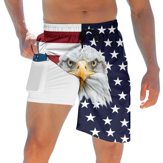 ALISISTER Men American Flag Swim Trunks Compression Liner Fourth of July Board Shorts Independence Day Boardshorts USA Swimsuits Cool Swimwear 7 Inch