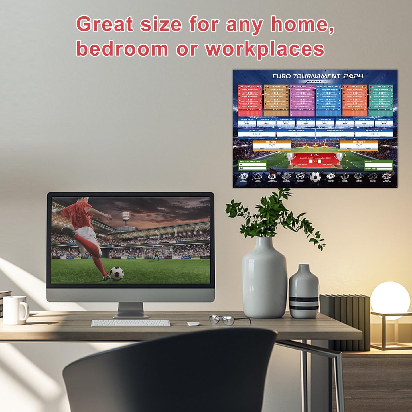 AhfuLife 2 Pcs Euro 2024 Wall Chart Poster Decorations - A1 Size Euro 2024 Soccer Match Schedule Poster with ET Time, European Germany 2024 Football Soccer for Bar Home Party Decor (23.3''×33.1'')
