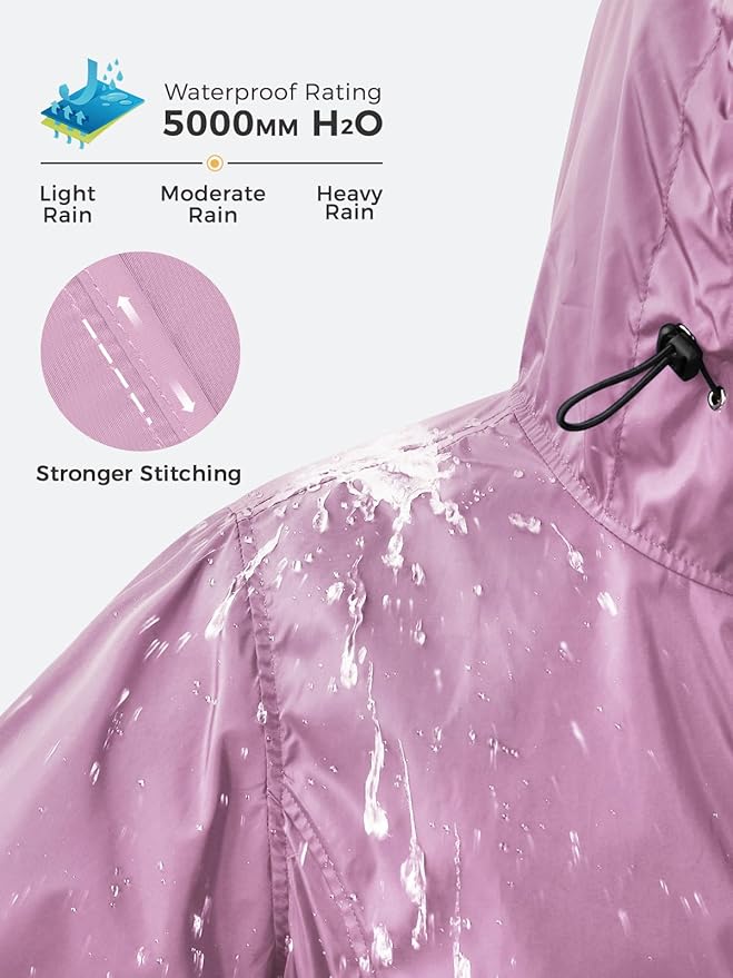 SaphiRose Lightweight Rain Jacket Women Waterproof Breathable Raincoat Packable Hooded Windbreaker