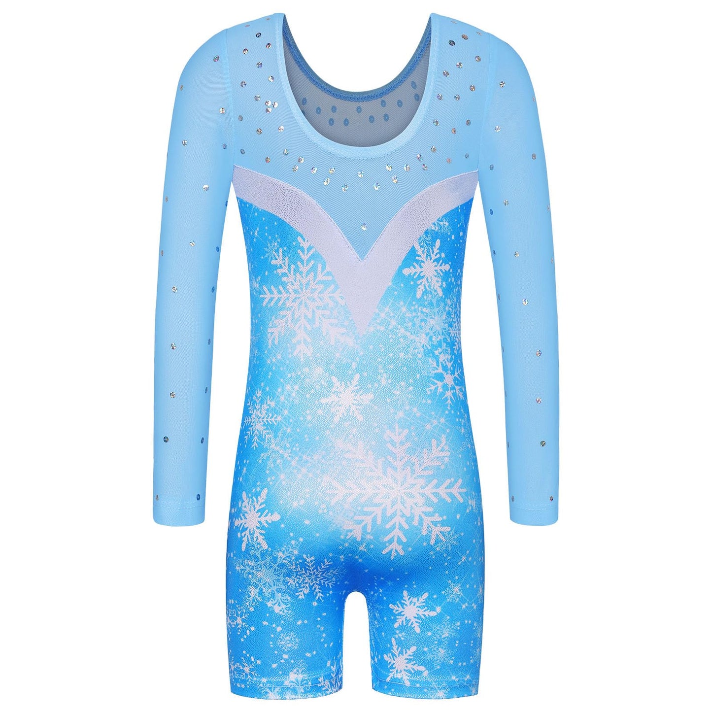 BAOHULU Leotard for Girls Gymnastics Toddler Tank Biketards Shorts Shiny Diamond Kids Dancewear B389_SnowflakeBlue_90
