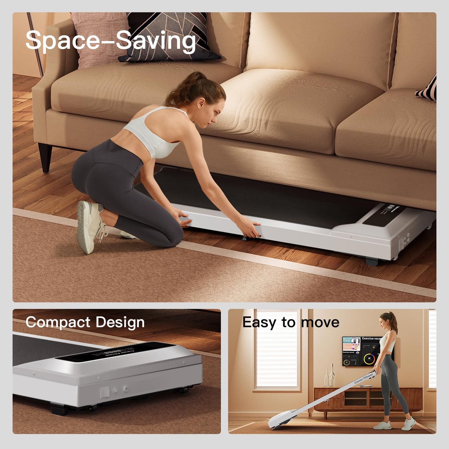 CURSOR FITNESS 2-in-1 Under Desk Treadmill, Walking Pad for Home Small, Folding Treadmill, 2.5 HP Quiet Brushless, 265 LBS Capacity