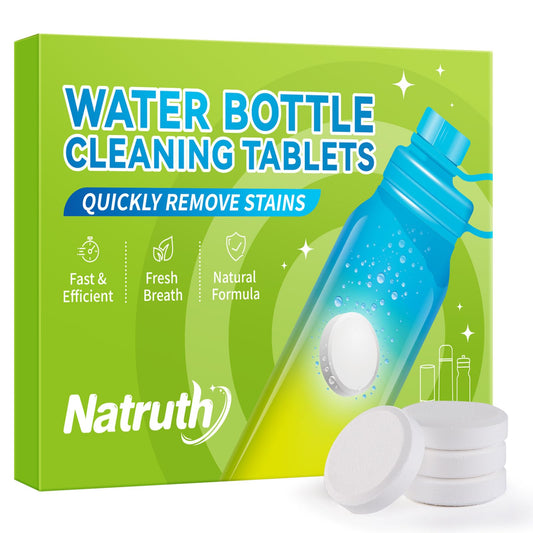 NATRUTH Water Bottle Cleaning Tablets 20 Tablets Effectively Removes Tough Stains and Odors Bottle Clean Tablet Individually Packed for All Stainless Steel, Plastics and Glass Drinking Containers