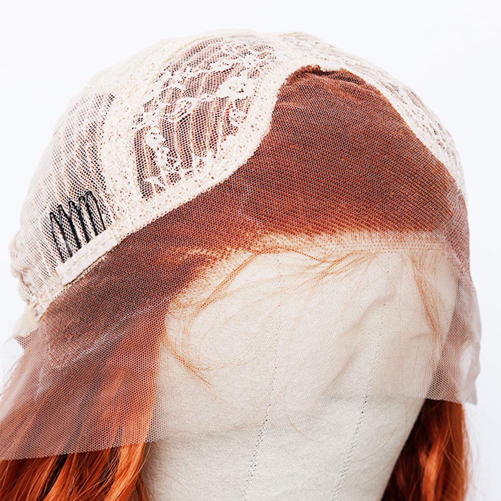 ANDRIA 13X4 HD Lace Front Wigs Pre-Plucked Hairline 16 Inches Body Wave Ginger Orange Glueless Lace Frontal Wigs with Baby Hair Short Bob Wig 200% Density Loose Wave Short Curly Lace Closure Wig
