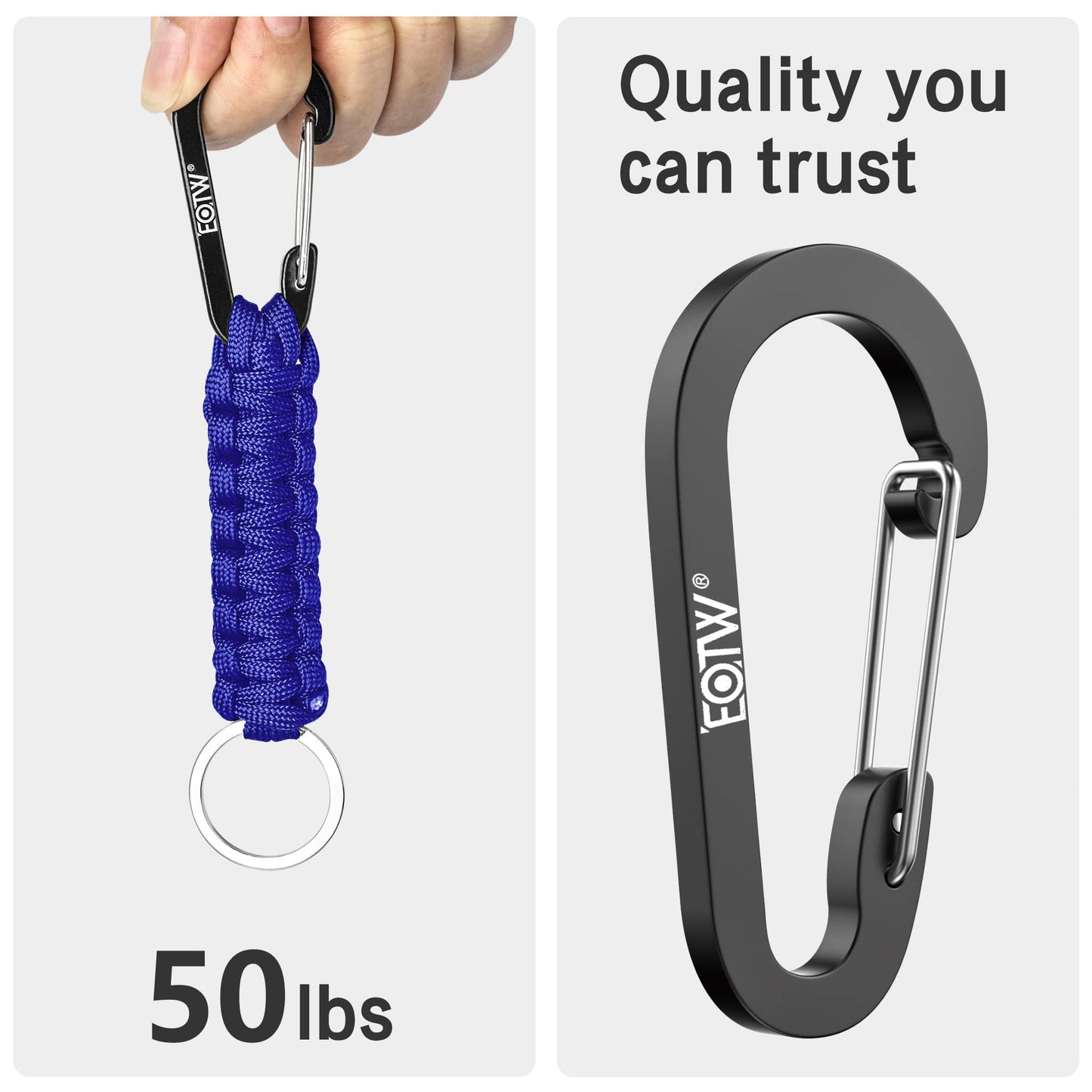 EOTW Carabiner Keychain, Small Carabiner Clip with Paracord Keychain Mini Aluminum D Ring Key Organizer
