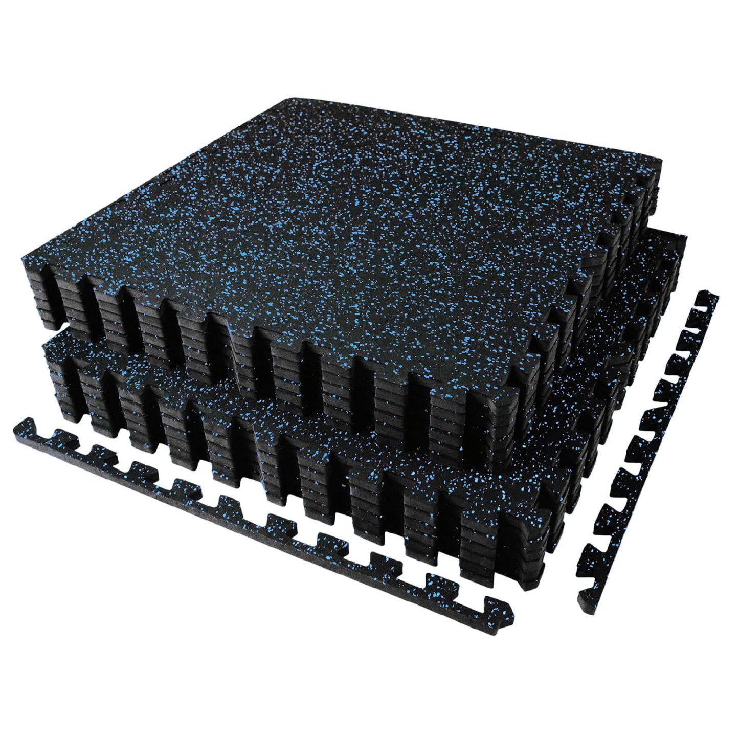 AIRHOP 0.56in Thick 48 Sq Ft Exercise Equipment Mats, 12 Tiles Upgraded Rubber Top with High Density EVA Foam, Large Interlocking Puzzle Gym Flooring for Home Gym, Heavy Weight Workout,Black & Blue