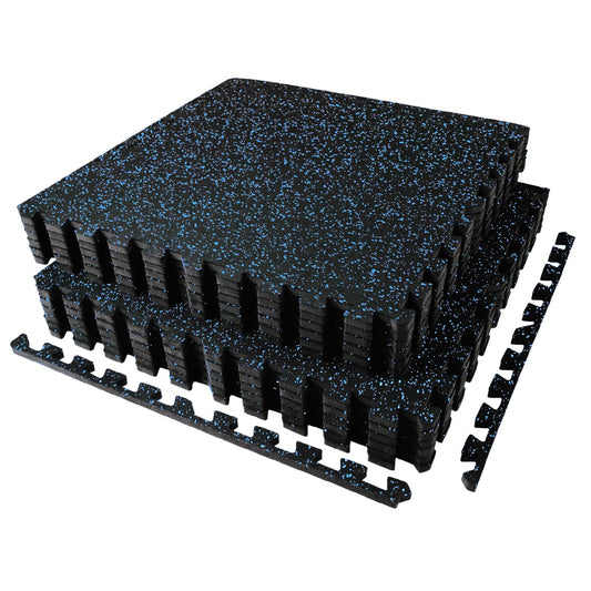 AIRHOP 0.56in Thick 48 Sq Ft Exercise Equipment Mats, 12 Tiles Upgraded Rubber Top with High Density EVA Foam, Large Interlocking Puzzle Gym Flooring for Home Gym, Heavy Weight Workout,Black & Blue