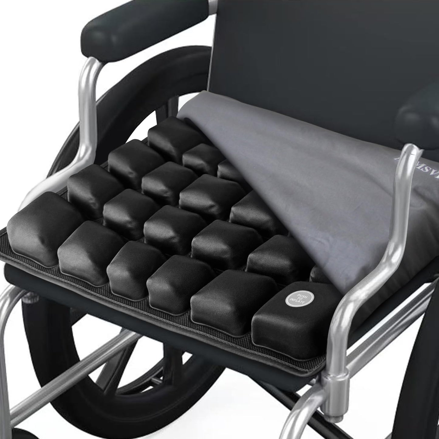 ANMSVI Air Inflatable Wheelchair Seat Cushion for Car, Office, Home Living, Adjustable Firmness for Coccyx, Sciatica Pain Relief, Tailbone Pain Relief, 18x16x 2.1 inches with Grey Cover