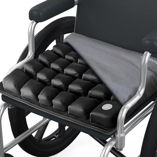 ANMSVI Air Inflatable Wheelchair Seat Cushion for Car, Office, Home Living, Adjustable Firmness for Coccyx, Sciatica Pain Relief, Tailbone Pain Relief, 18x16x 2.1 inches with Grey Cover