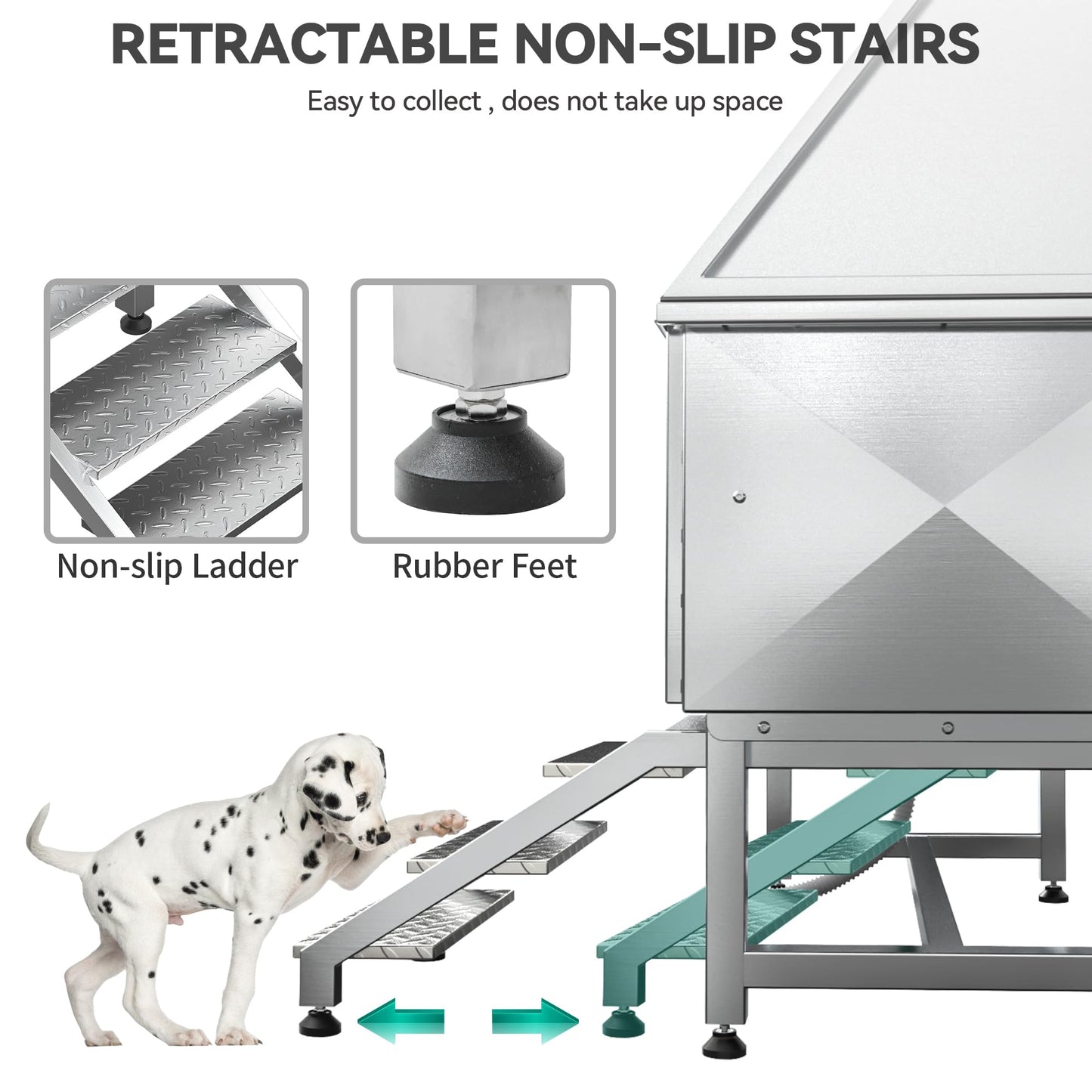 YITAHOME Dog Bathing Station, Professional Stainless Steel 304 Dog Grooming Bathtub w/Left Stairs, Faucet, Floor Grate, 50in Pet Washing Station for Large, Medium, Small Pets